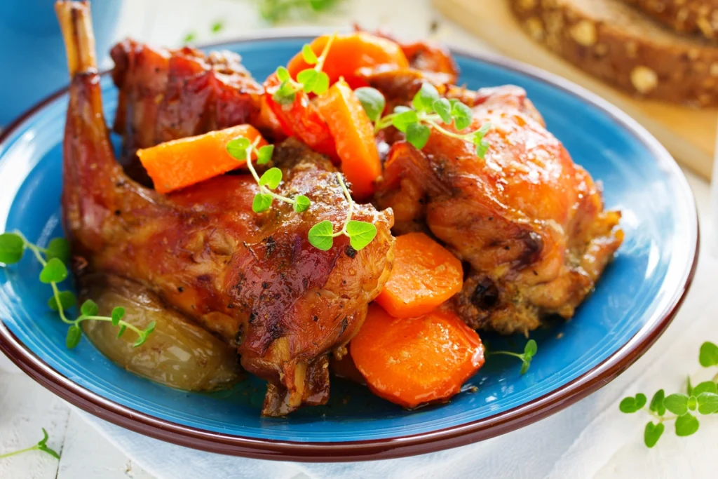 Plato de carne de conejo con verduras